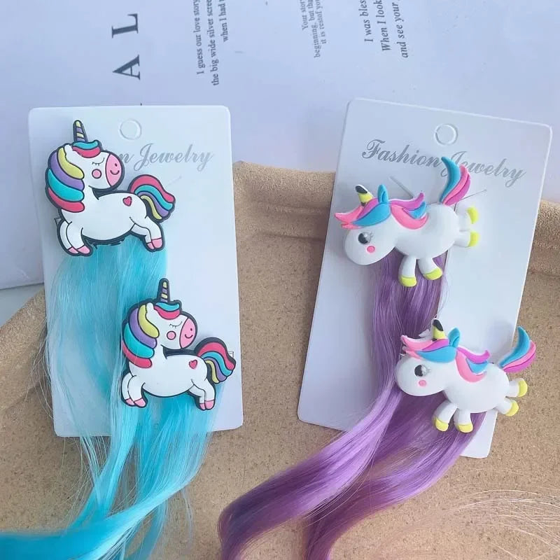 Children Unicorn Colorful Wig Hairpins Hair Accessories Kids Girls Hairclip Fake Hair Twist Braid Headdress Hair Clips Barrettes