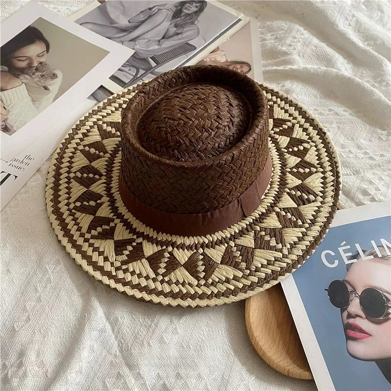 Straw hat women breathable sun hat fashion hollow retro straw hat hand-woven summer travel straw hat gorras para hombres