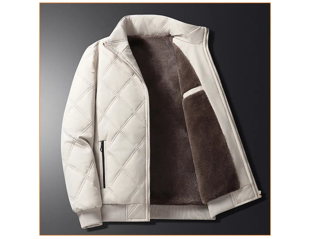 Winter Men Fleece Warm Padded Jacket Men Stand Collar Thermal Parkas Men Cotton Thicken Windbreaker Jacket Men Clothing