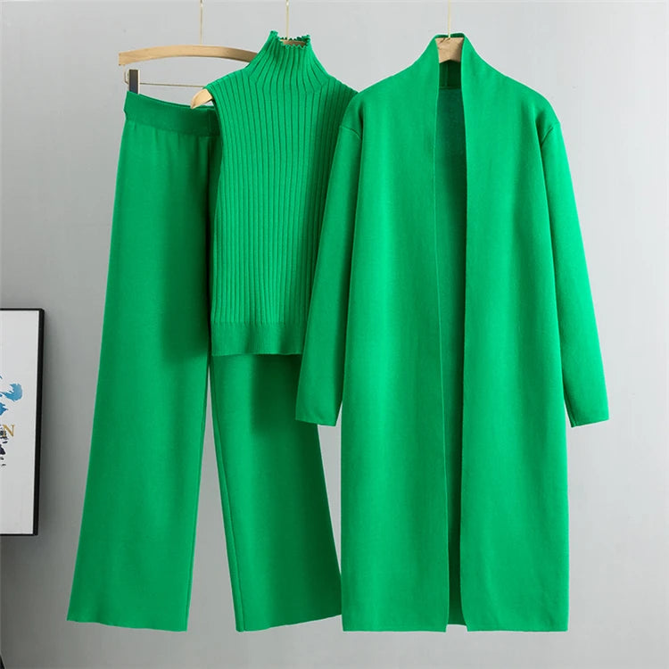 2026 Winter And Autumn Fashionable Elegant Women's Knitted 3-Piece Set cardigan Women's Sweater Women's Wide Leg Pants