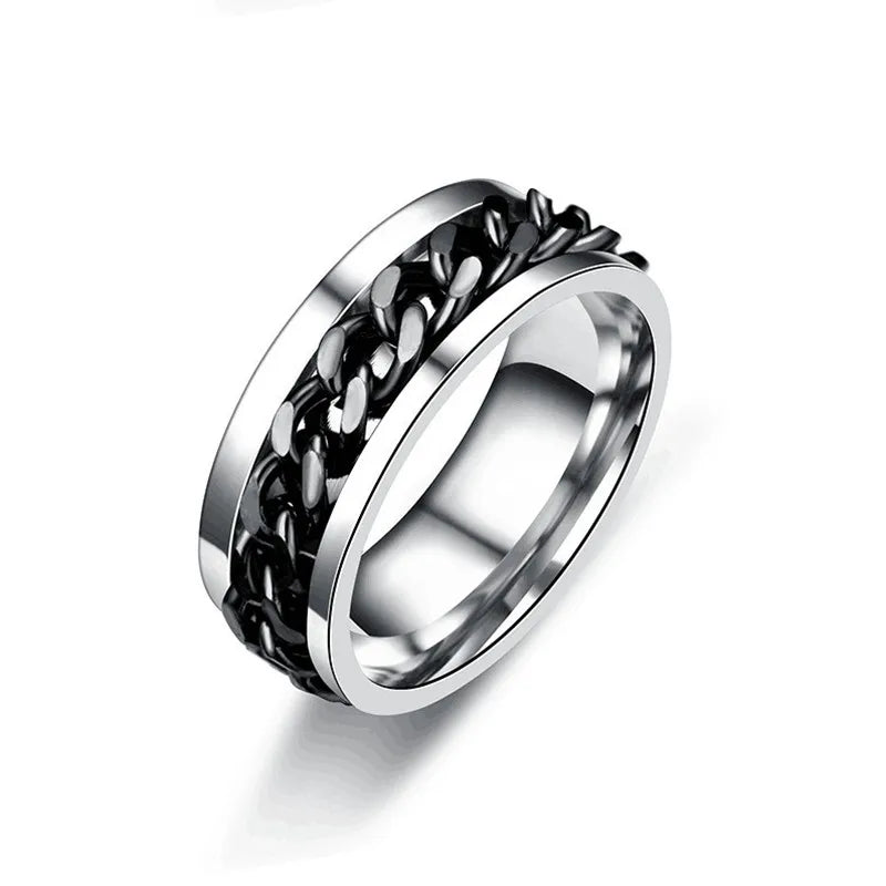 Titanium Steel Rotatable Chain Fidget Spinner Mens Rings Multifunction Anti Stress Knuckle Ring Accessories Anillo Hombres