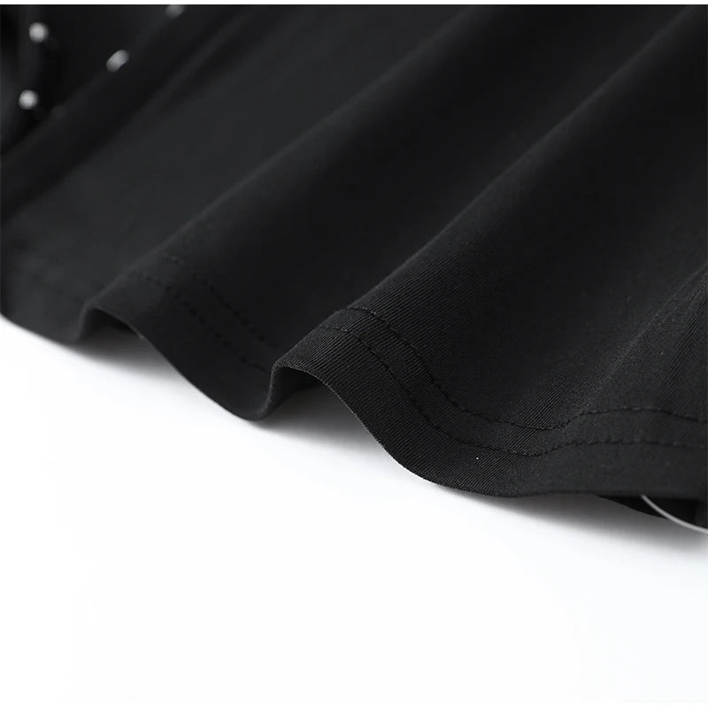 Black Women Hollow Out Slit Dress Sexy Short Sleeve Solid High Neck Slim Fit Maxi Dresses Lady Fashion Evening Party Club Robe