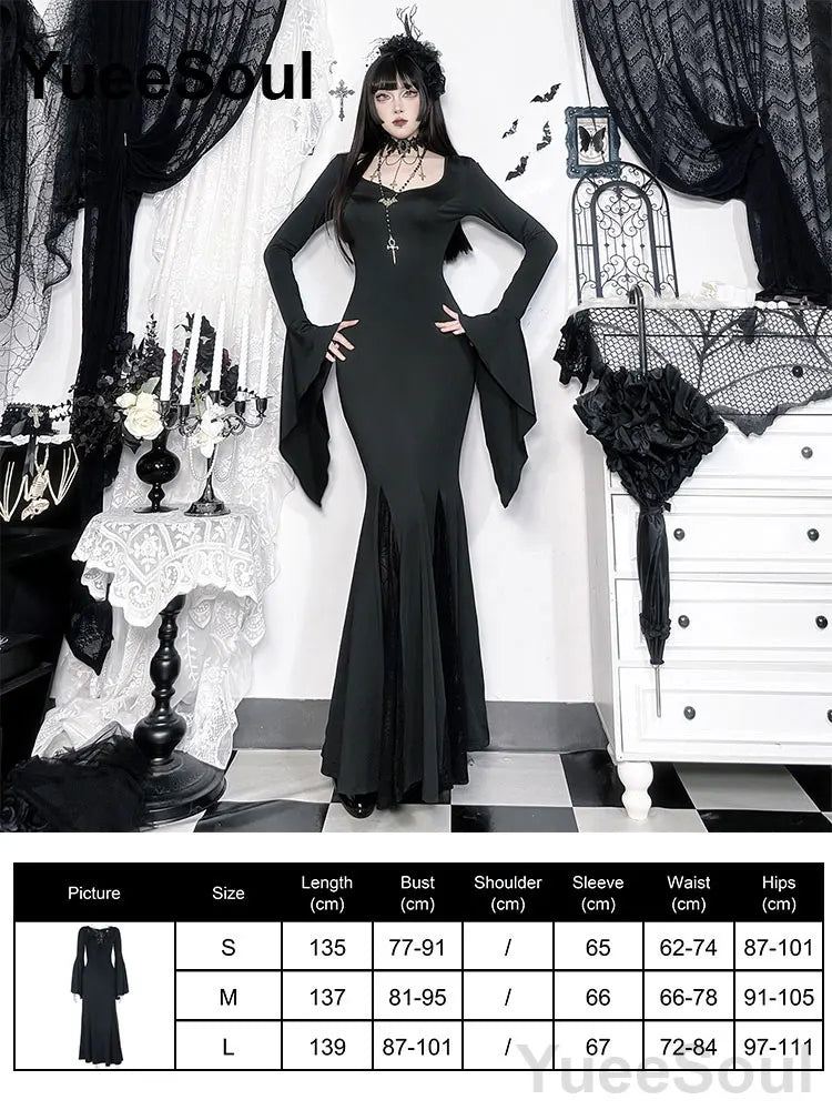Halloween Gothic Grunge Punk Women Dress Long Sleeve Lace Slim Black Dresses 2026 New Y2K Harajuku Lolita Fairy Core Party Dress