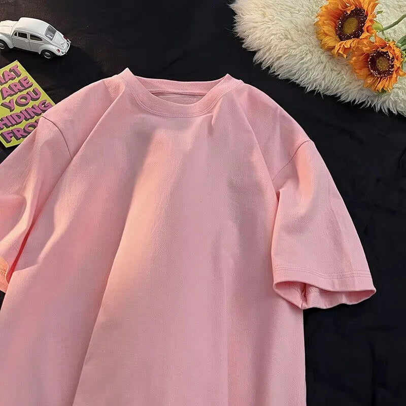 Summer 100% Pure Cotton Men's and Women's Casual Sports Loose Soft Short-sleeved O-neck Comfortable and Breathable T-shirt