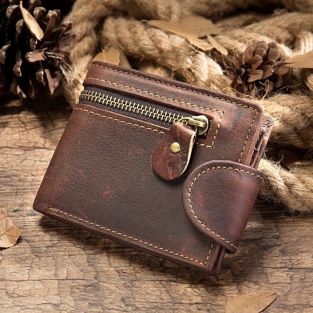 Crazy Horse Cowhide Leather Wallet for Men Genuine Leather Men Wallet Hasp Vintage Wallet Men