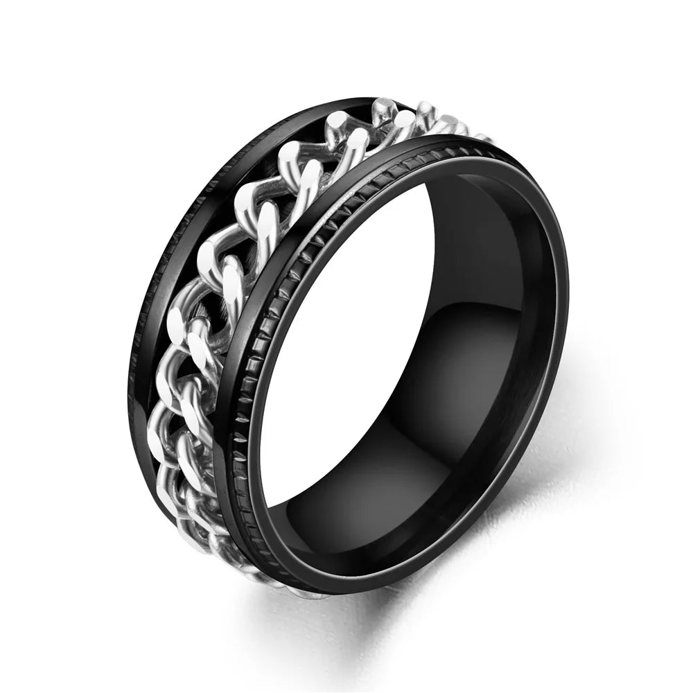 Titanium Steel Rotatable Chain Fidget Spinner Mens Rings Multifunction Anti Stress Knuckle Ring Accessories Anillo Hombres