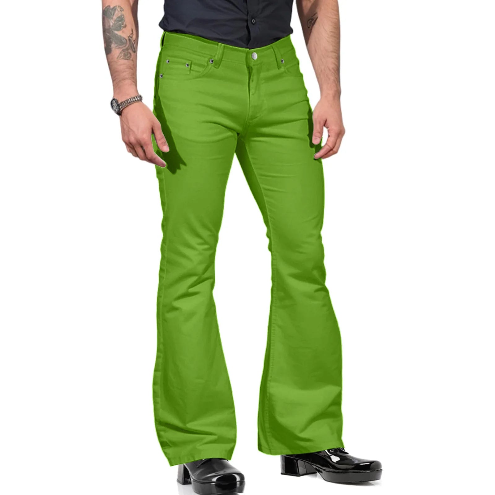 Retro-inspired Flared Pants Men's Vintage Bell Bottom Wide Leg Jeans Solid Color Stretchy Slim Fit Mid-rise for Fashionable