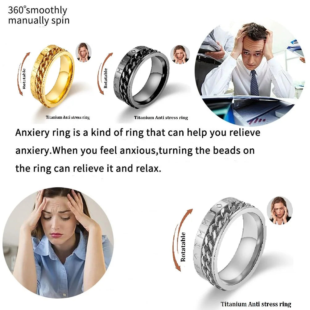 Spinning Anxiety Rings Free Shipping Items For Men Titanium Steel Rotatable Chain Fidget Joint Ring Jewelry Anillos De Hombres