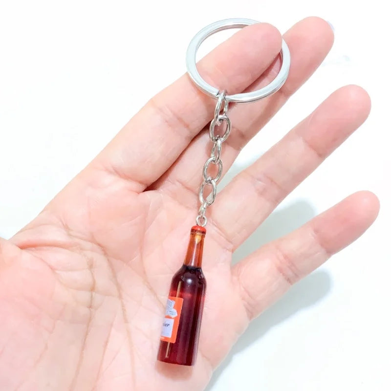 1PC Resin 3D Beer Bottle Pendant Keychain Bag Accessories Jewelry Keychains Llaveros Para Hombre