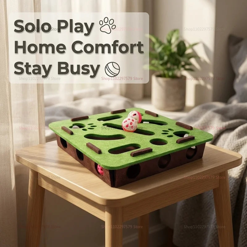 Interactive Cat Toys for Indoor Cats Self Entertainment Felt Maze Box with Digging Holes Bell Balls Relieves Boredom for Pets