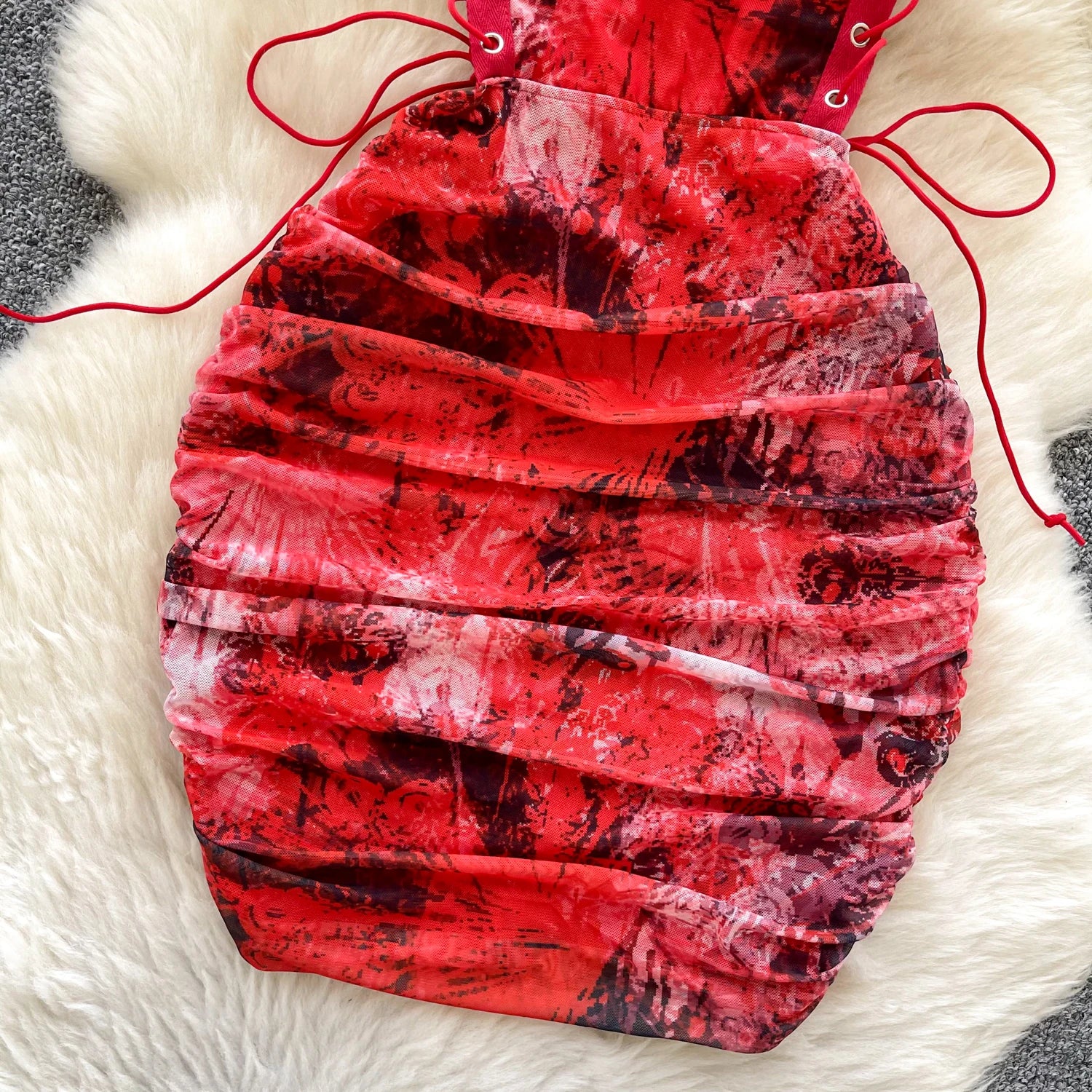 SINGREINY Summer Short Strap Dress Ladies Strapless Lace Up Hollow Out Design Pleated Slim Fit Print Sexy Clubwear Bodycon Dress