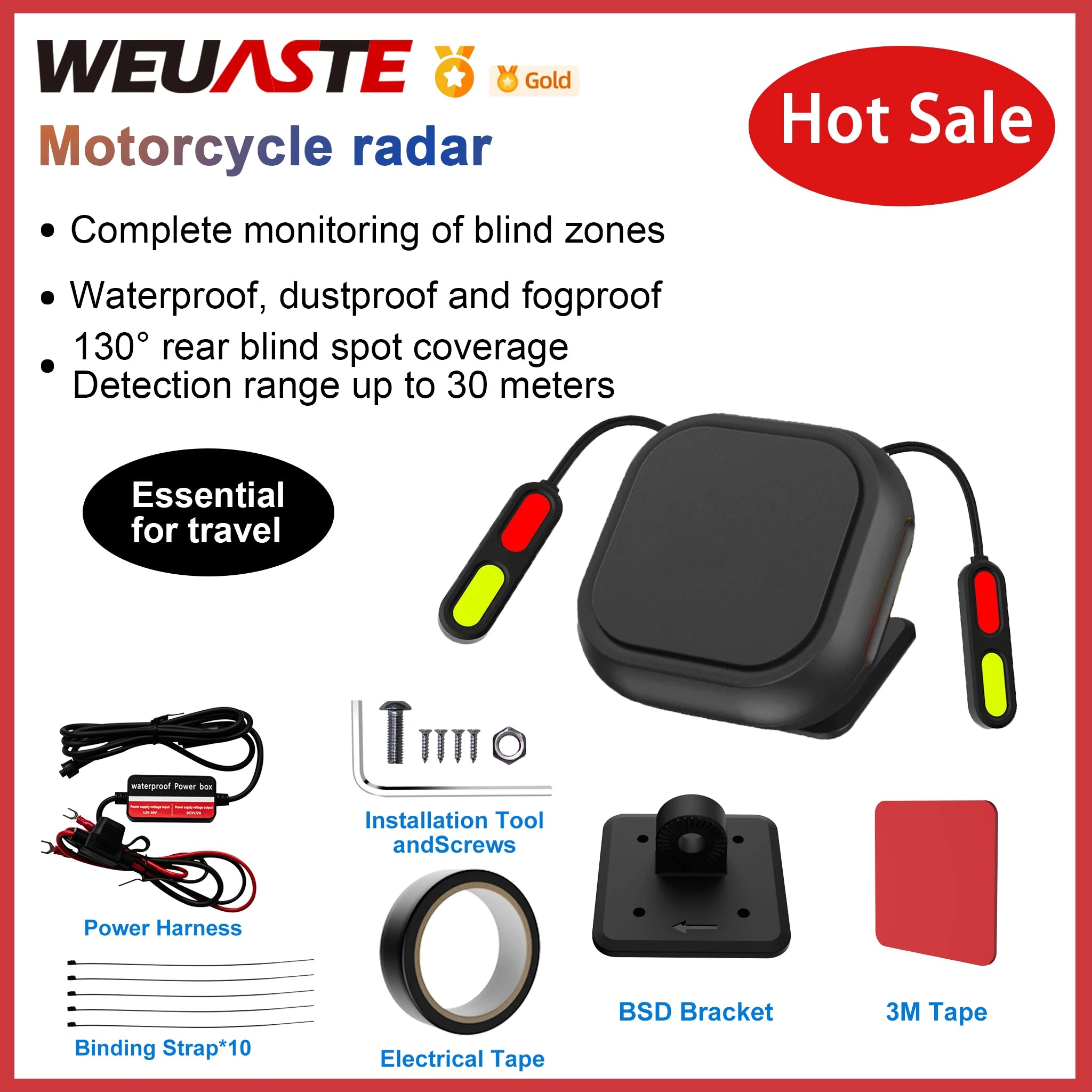 Motorcycle Safety Kit 24GHz BSD Radar Blind Spot Monitor & Lane Change Alarm IP67 Waterproof Moto Warning System accesorios moto