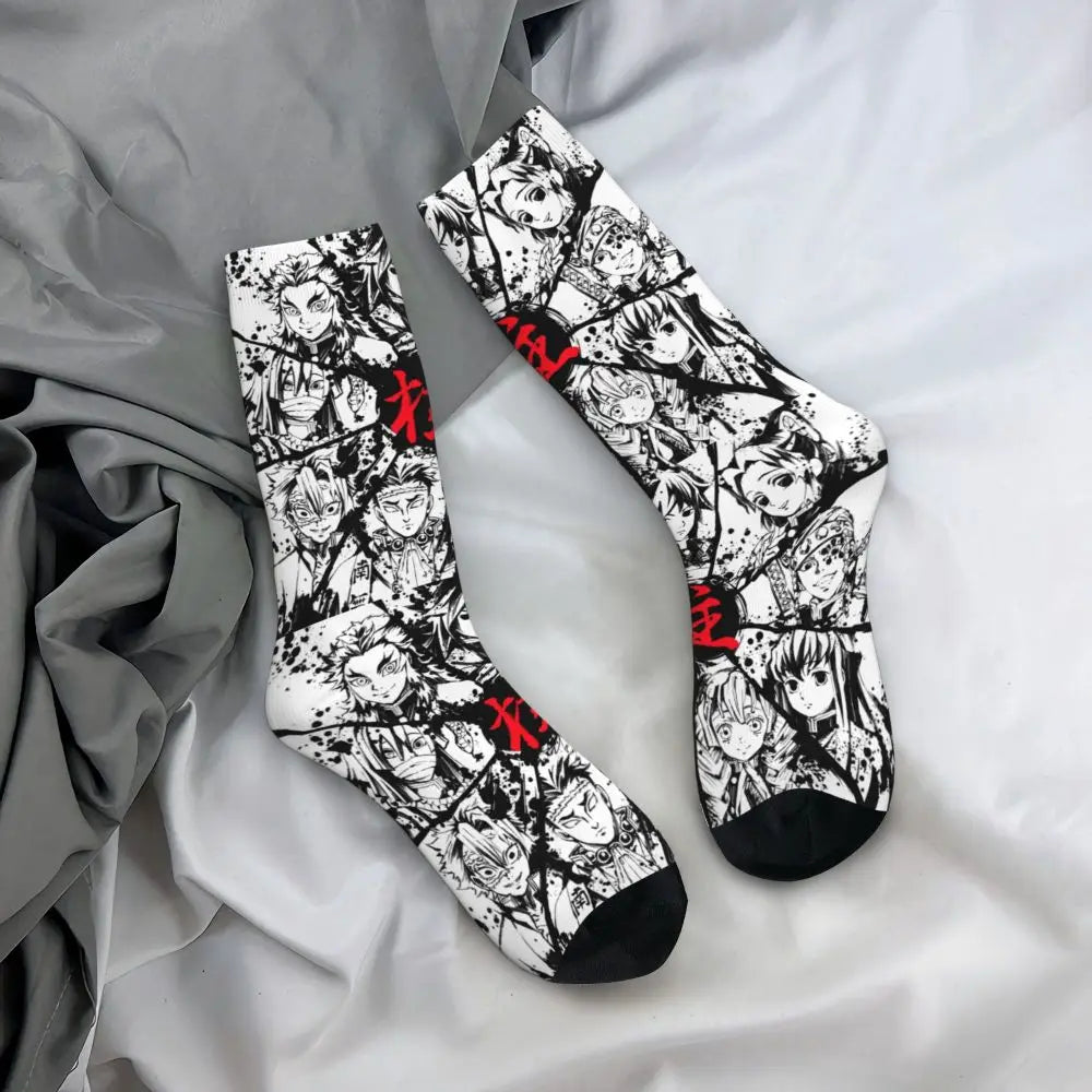 Custom Giyuu Tomioka Demon Slayer Men Women Crew Socks Unisex Kawaii Kimetsu No Yaiba Spring Summer Autumn Winter Dress Socks