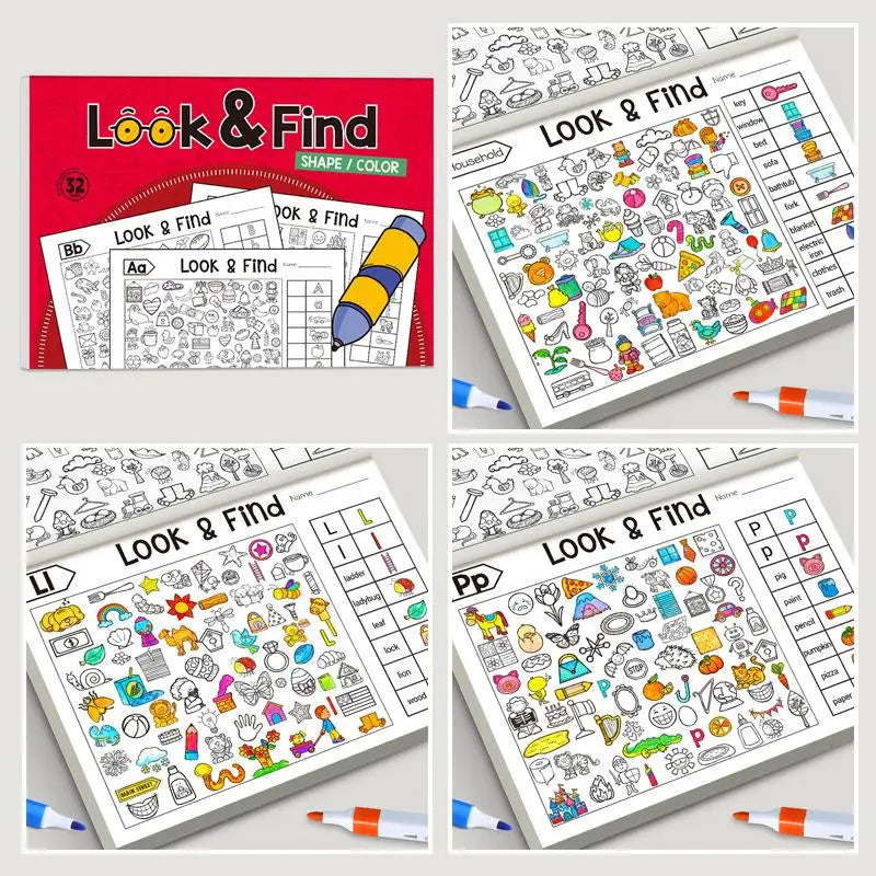 1 Set Interactive Educational Toys Look & Find Visual Puzzle Book For Kids With Color And Shape Search Activities