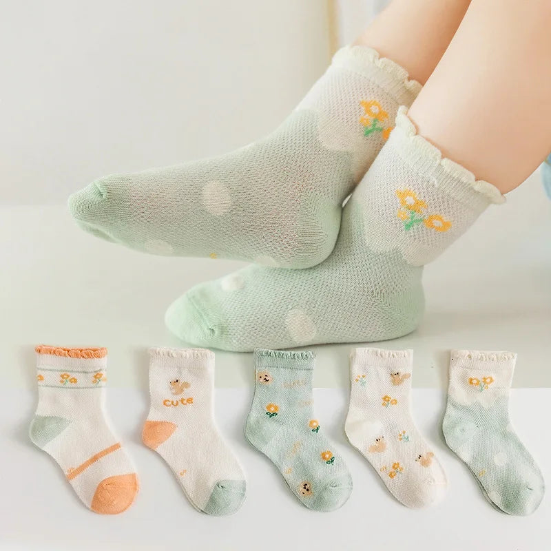 Girls Summer Mesh Thin Sock Cotton Baby Short Socks 5 Pairs Toddler Boys Kids Children Colorful Socks 5 pairs WMF043