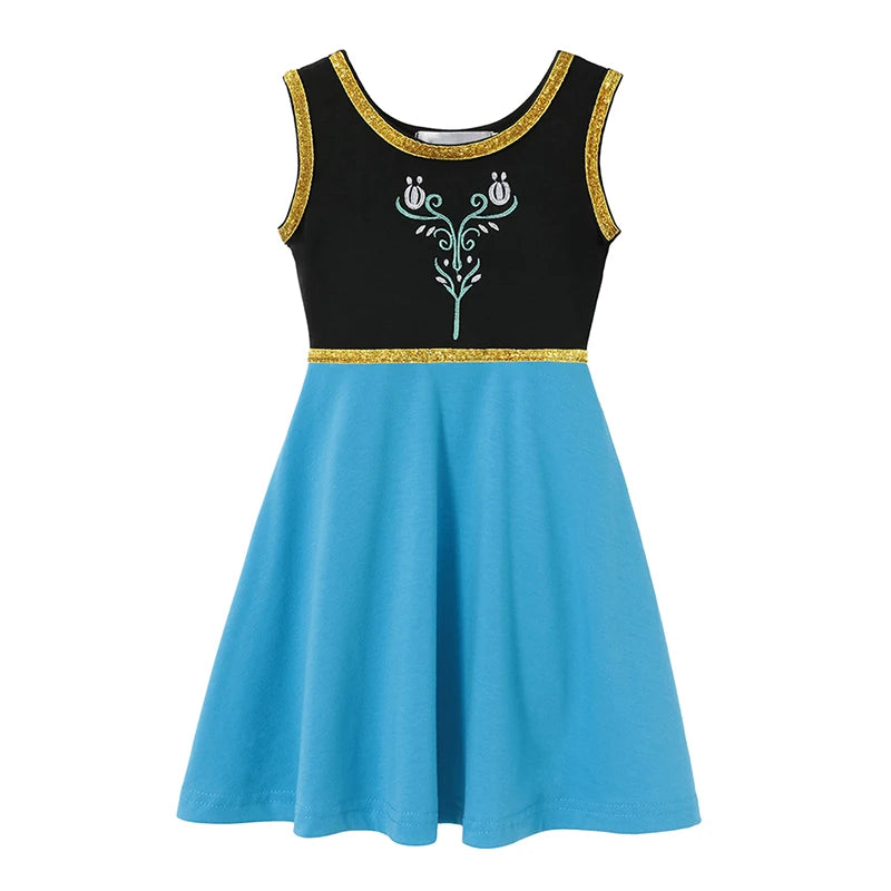 2025 Summer Elsa Anna Casual Dress Girls Cotton Clothes Children Sleeveless A-Line Dress Baby Kids Princess Casual Clothing 2-8Y