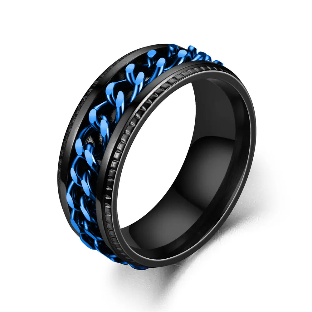 Titanium Steel Rotatable Chain Fidget Spinner Mens Rings Multifunction Anti Stress Knuckle Ring Accessories Anillo Hombres