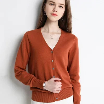 2025 Women Cardigans Long Sleeve Knitted Outerwear Solid Thin Spring Autumn Sweaters V-neck Knitwears Korean Fashion Cardigans