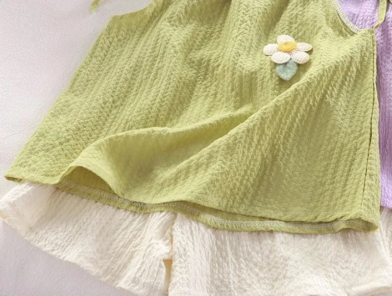 Girl Set Summer New Korean Fashionable Floral Vest Shorts Daily Wear Two-piece Set Kids Clothes Girls