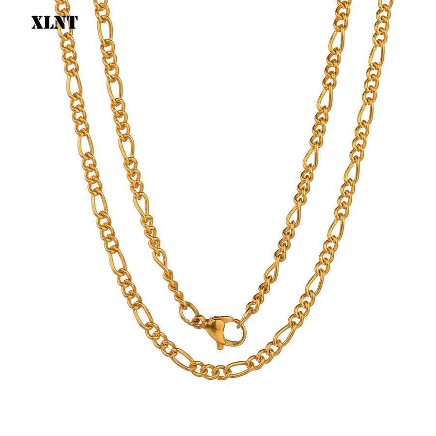 Fashion New Figaro Chain Necklace Men 3mm Stainless Steel Gold Color Long Necklace for Men Jewelry Gift Collar Hombres