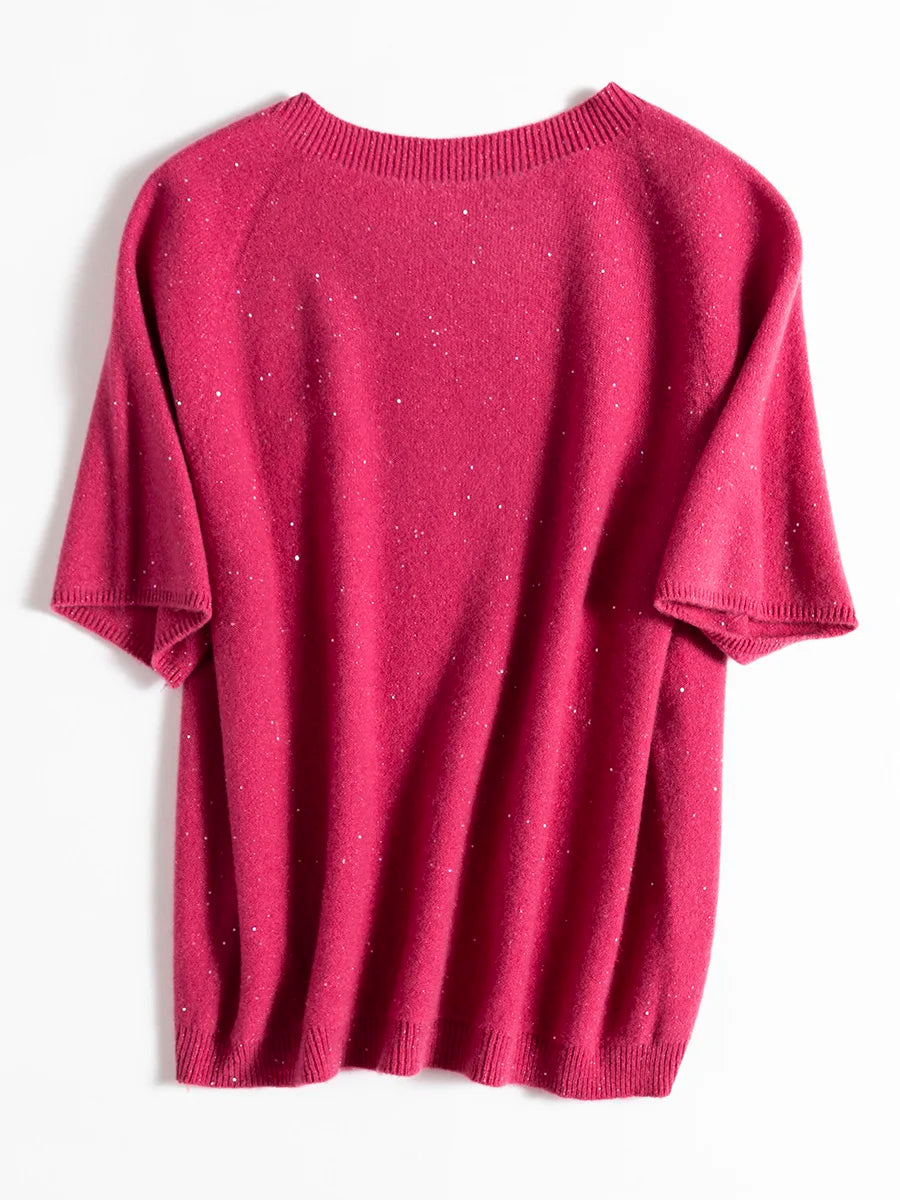 SuyaDream, 100%Merino Wool Pullovers for Woman, Round Neck, Short Sleeved Sweaters, 2025 Fall Winter Soft Warm Top, Pink, Olive