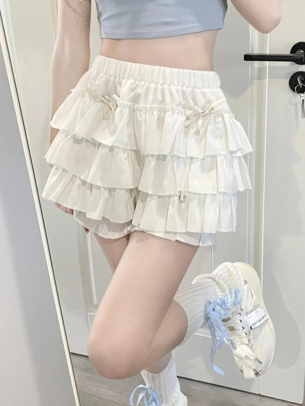 Puffy Cake Mini Skirts Women Ruched Ruffle High Waist Solid All-match Sweet Lovely Girls College Harajuku Trendy Streetwear Ins