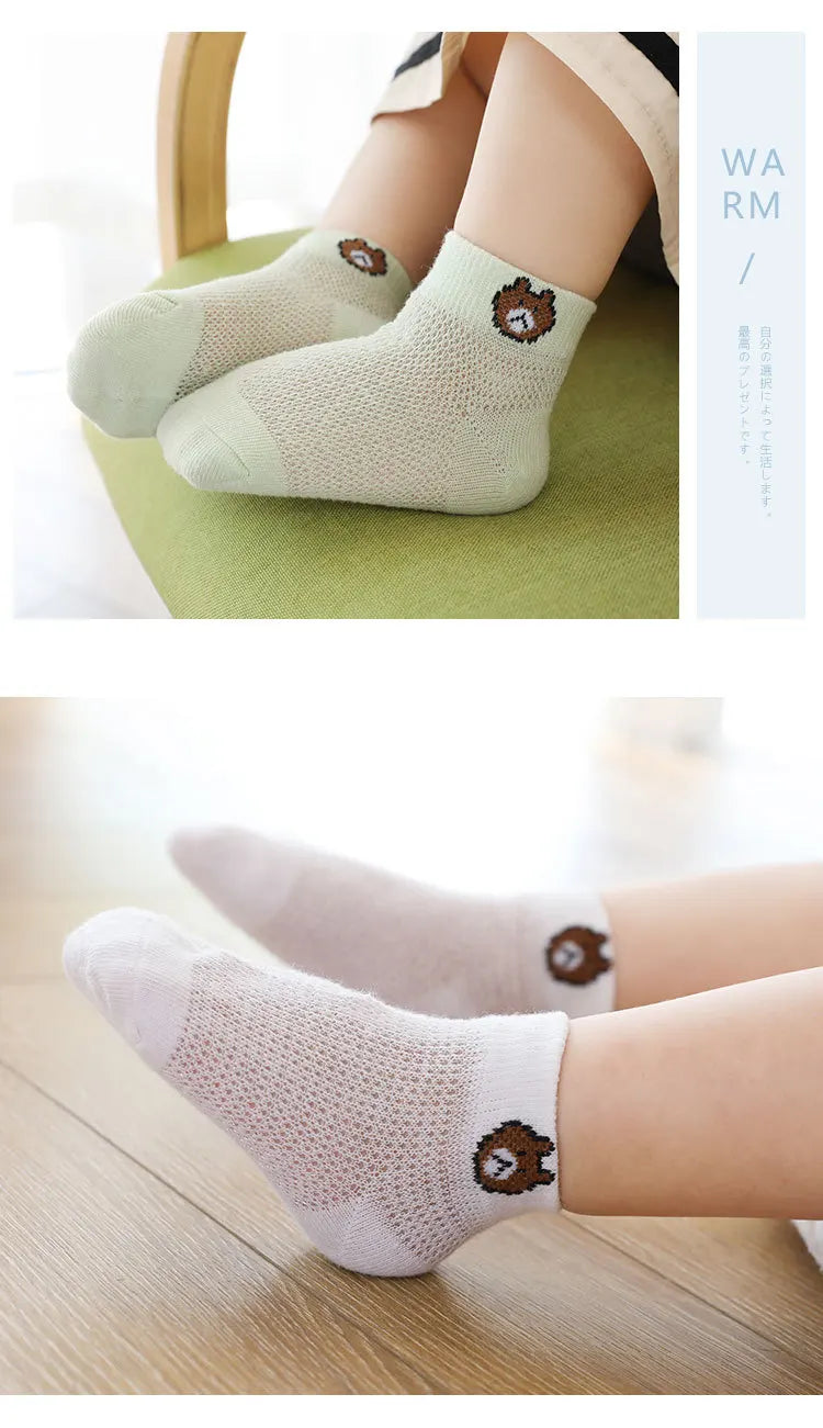 Girls Summer Mesh Thin Sock Cotton Baby Short Socks 5 Pairs Toddler Boys Kids Children Colorful Socks 5 pairs WMF043