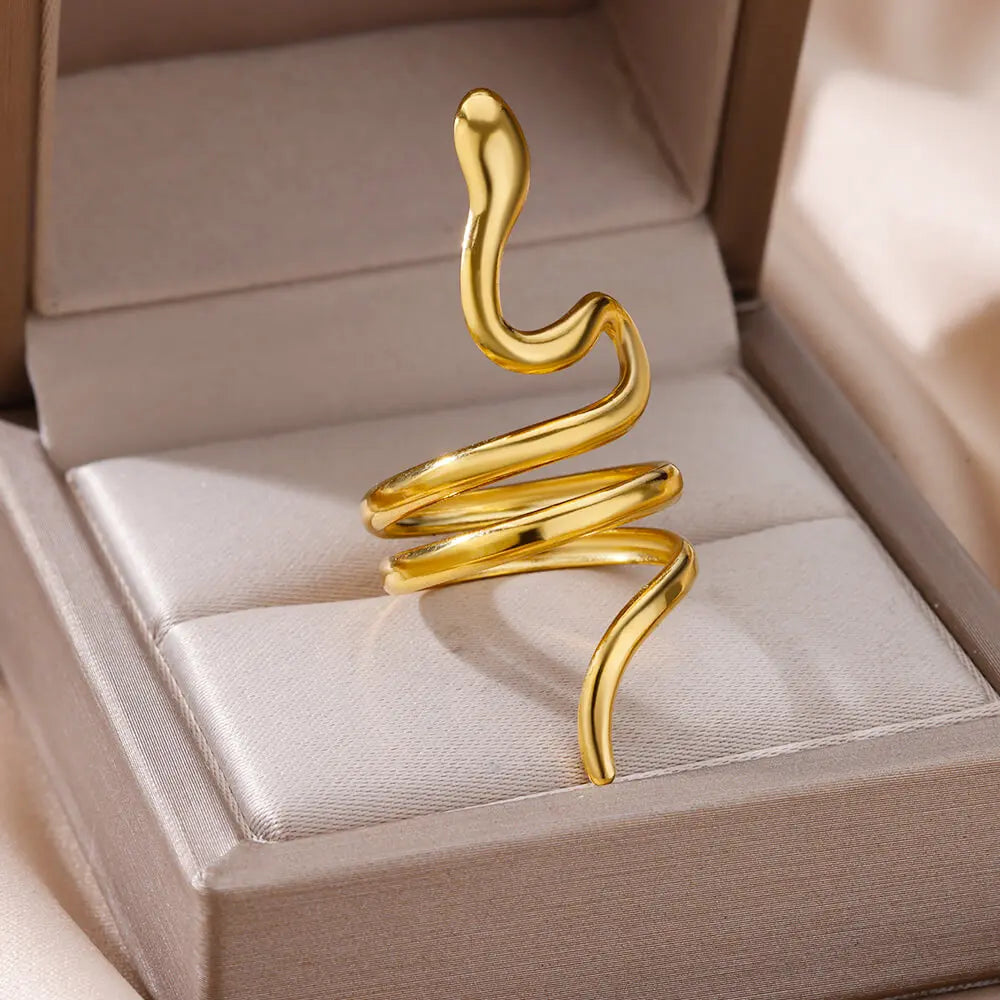 Snake Rings for Women Men Waterproof Stainless Steel Ring Gothic Gold Color Couple hombres Aesthetic Jewelry anillos mujer