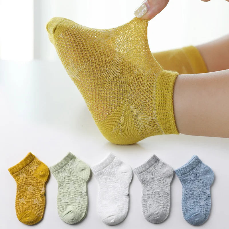 Girls Summer Mesh Thin Sock Cotton Baby Short Socks 5 Pairs Toddler Boys Kids Children Colorful Socks 5 pairs WMF043