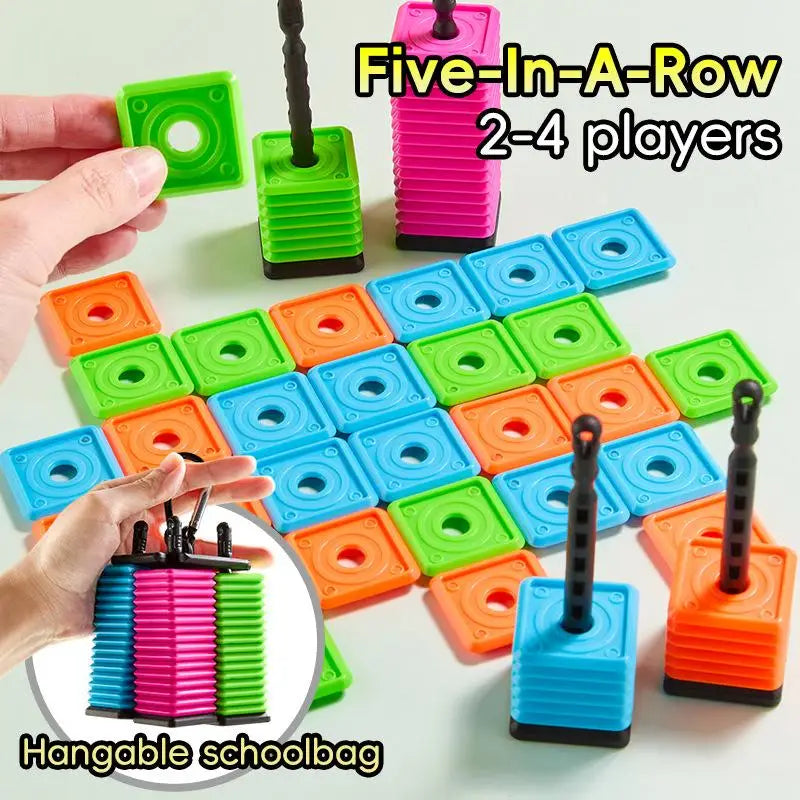 Portable Five-in-a-Row Game For Kids And Adults, Interactive Desktop Strategy Game With Colorful Pieces, Strategy Board Game