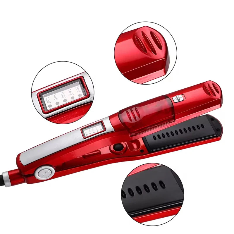 Plancha de pelo Profesional de vapor fuerte, salón portátil, cuidado del cabello ancho, plancha plana y rizador 2 en 1