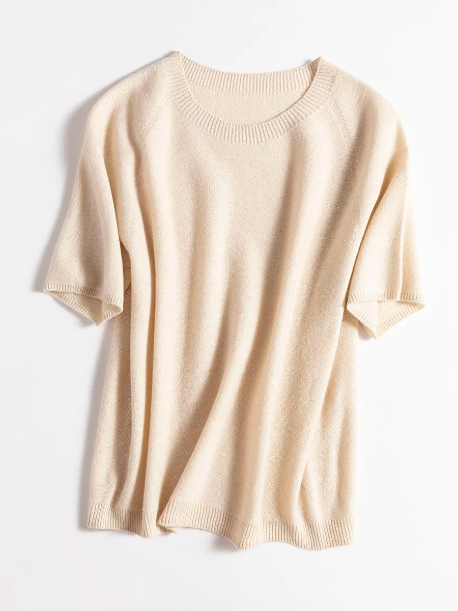 SuyaDream, 100%Merino Wool Pullovers for Woman, Round Neck, Short Sleeved Sweaters, 2025 Fall Winter Soft Warm Top, Pink, Olive