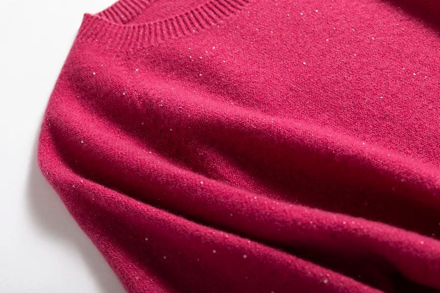 SuyaDream, 100%Merino Wool Pullovers for Woman, Round Neck, Short Sleeved Sweaters, 2025 Fall Winter Soft Warm Top, Pink, Olive