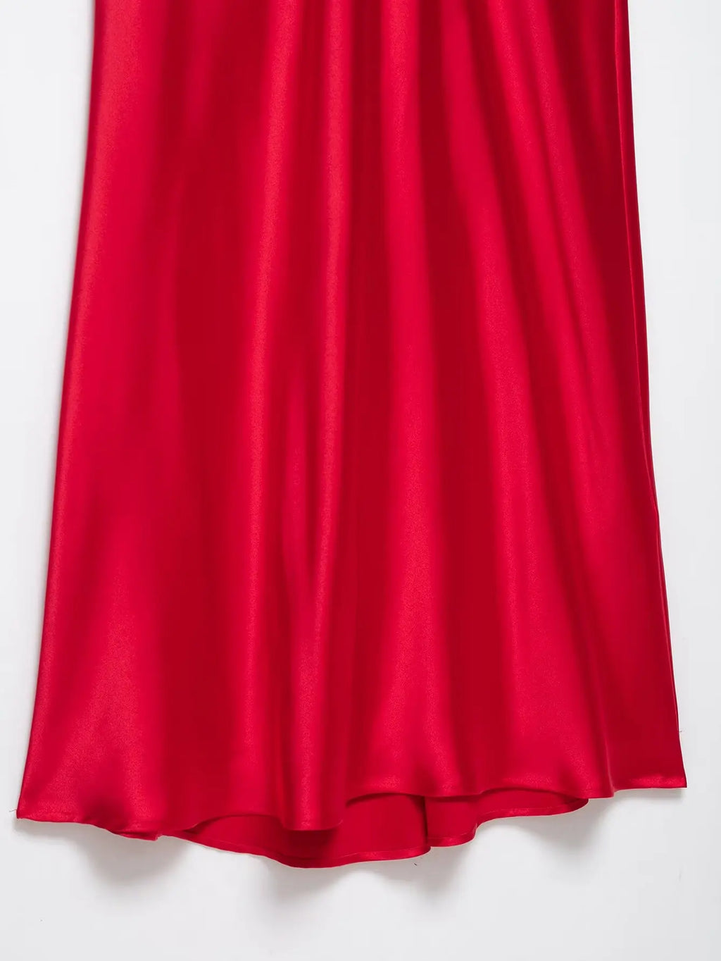 HH 2025 Women Red V-Neck Holiday Style Satin Texture Long Dress Sleeveless Summer Women's Back Zipper Fashion Sling Dresses