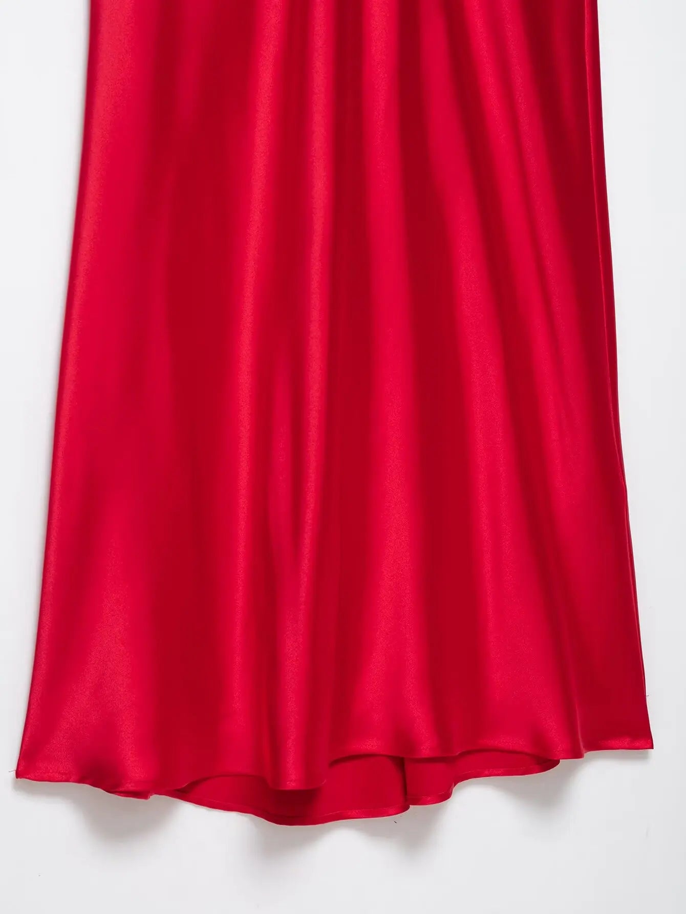 HH 2025 Women Red V-Neck Holiday Style Satin Texture Long Dress Sleeveless Summer Women's Back Zipper Fashion Sling Dresses