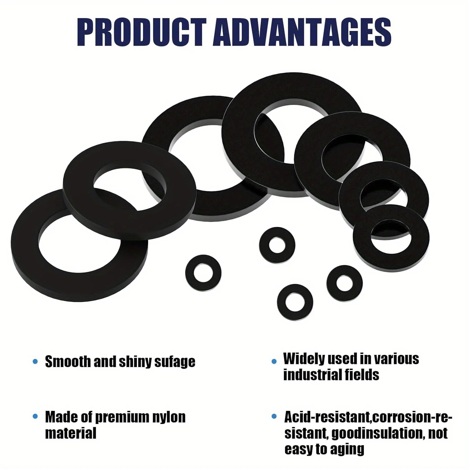 350Pcs Black Nylon Flat Gasket Set M2 M2.5 M3 M4 M5 M6 M8 Plastic Nylon Sealing Gasket Sorting Kit