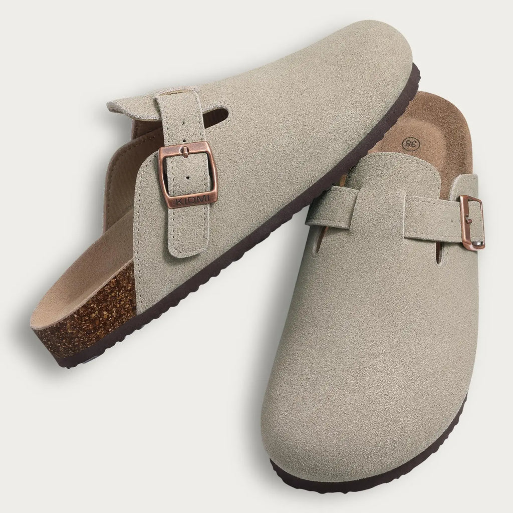 Shevalues Men Clogs Slippers Cow Suede Clogs For Men Leather Mules Men Fashion Beach Shoes Men Outdoor Classic Cork Sandals Men