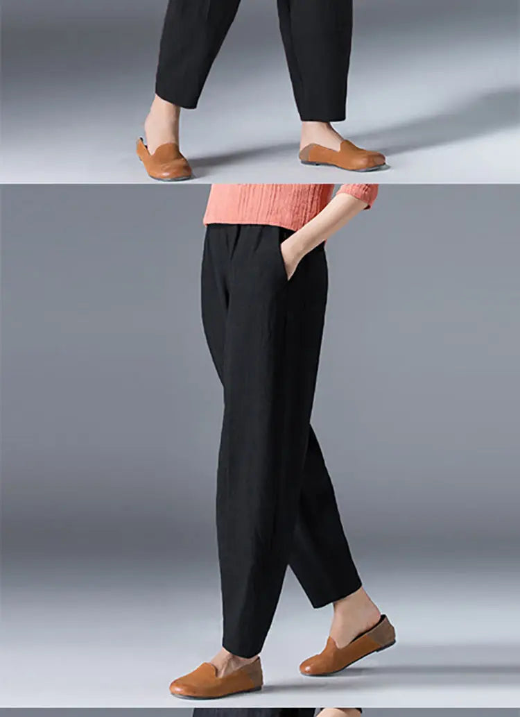 Cotton Wide Leg Pants Female Loose Oversized Solid Color Harem Summer Casual Elastic Waist Ankle-length Pants Women Clothing