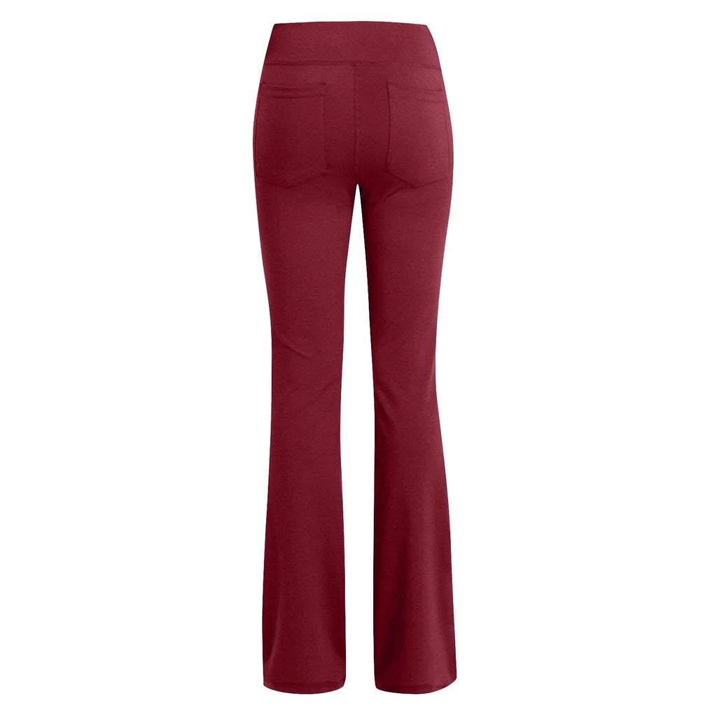 Flared Leggings Basic Yoga Pants With Pockets Women High Waist Breathable Comfortable Pants Gym Sports Slim Flared Tight Pants