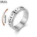 Fashion Star Moon Anxiety Relaxing Stainless Steel Rings for Women Men Metal Rotate Freely Spinner Ring Anillos De Hombres