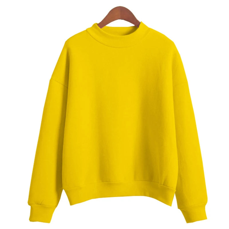 Fleecing Half High Neck Long Sleeve Casual Top For Women Clothing Autumn Winter Trend Solid Simple Pink Sweatshirts New Basic