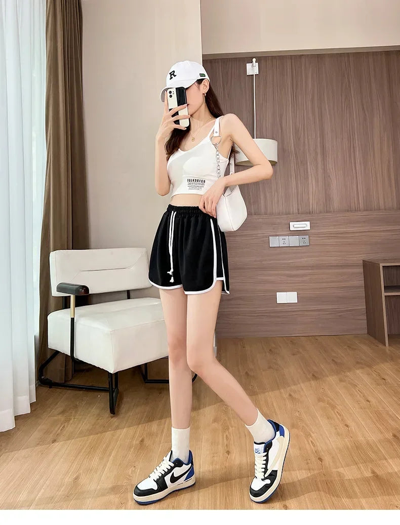 Women Striped Casual Shorts Korean Harajuku Loose All Match Sports Shorts Summer Fashion Simple Yoga Thin Mini Shorts Female