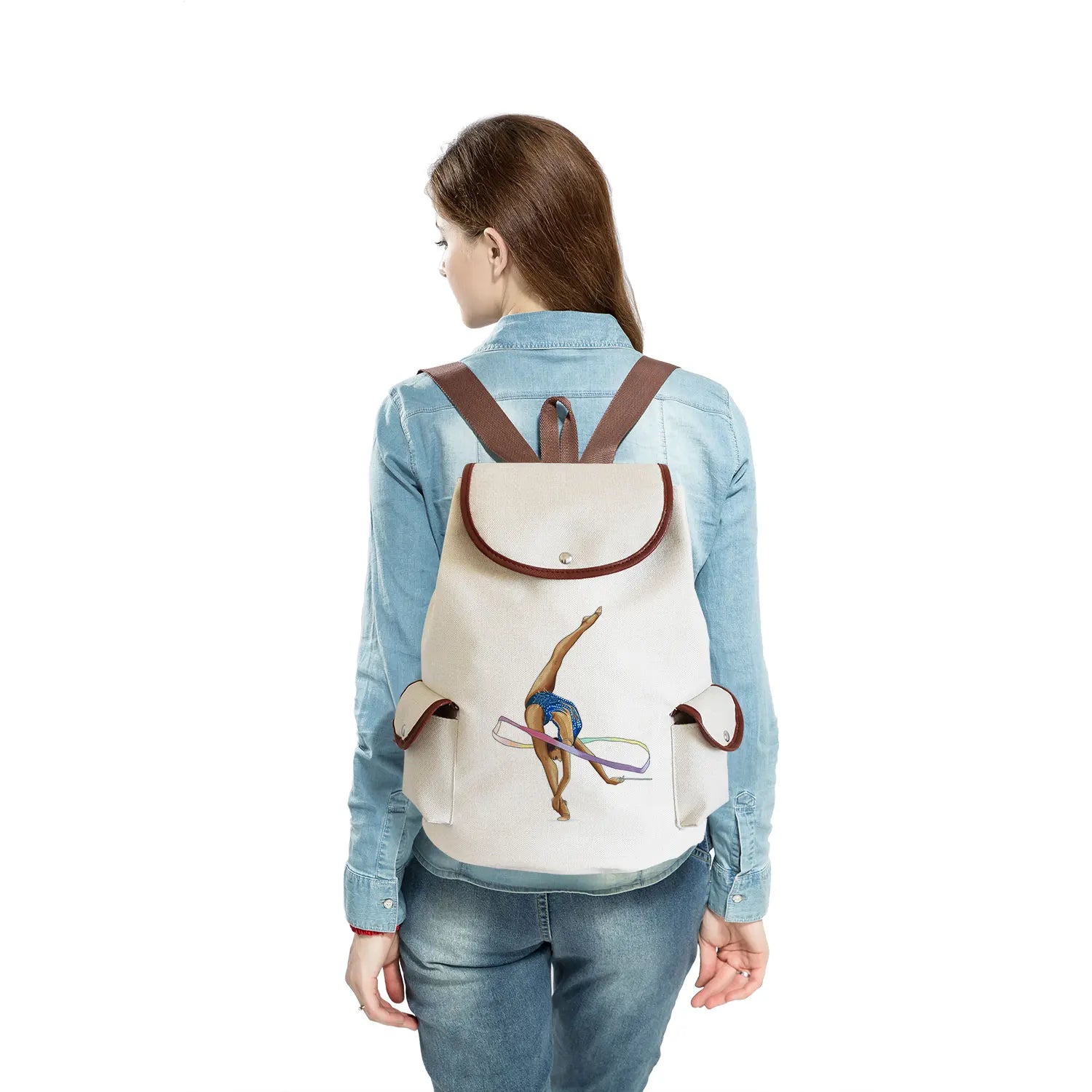 Watercolor Gymnastics Art Print Backpack Women Drawstring Bags Pretty Girls Daypack Gymnast Storage Bag for Travel Gift Portable