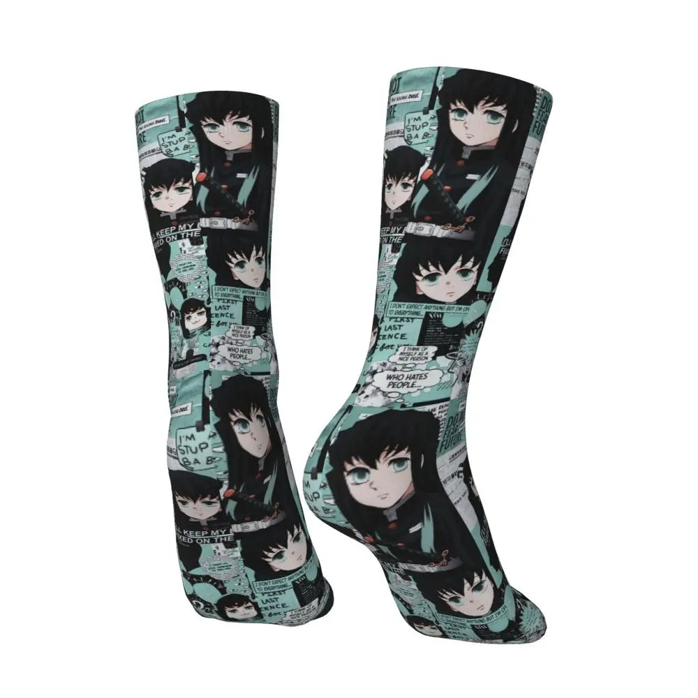 Custom Giyuu Tomioka Demon Slayer Men Women Crew Socks Unisex Kawaii Kimetsu No Yaiba Spring Summer Autumn Winter Dress Socks