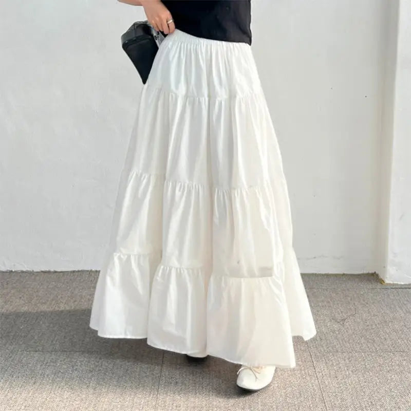 ZANZEA Women Korean Fashion Tiered Maxi Skirt Elastic Waist Casual Solid Color A-line Faldas Mujer Holiday Streetwear Long Jupes