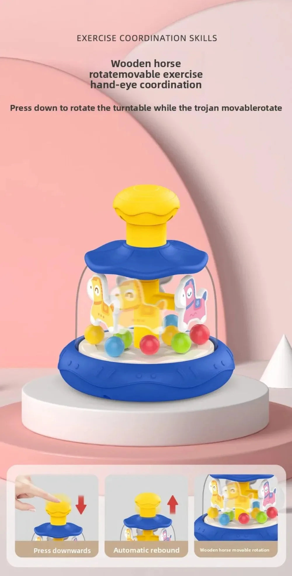 Interactive Games Baby Press Rotating Toy Early Learning Hand Coordination Sensory Spinning Toys Cartoon Skills Educational Toy