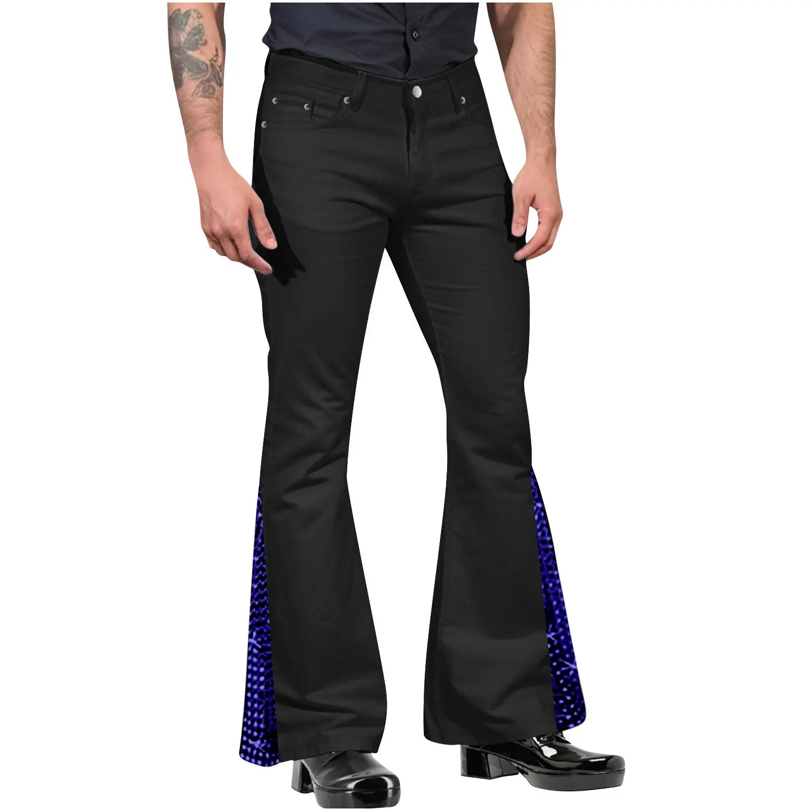 Retro-inspired Flared Pants Men's Vintage Bell Bottom Wide Leg Jeans Solid Color Stretchy Slim Fit Mid-rise for Fashionable