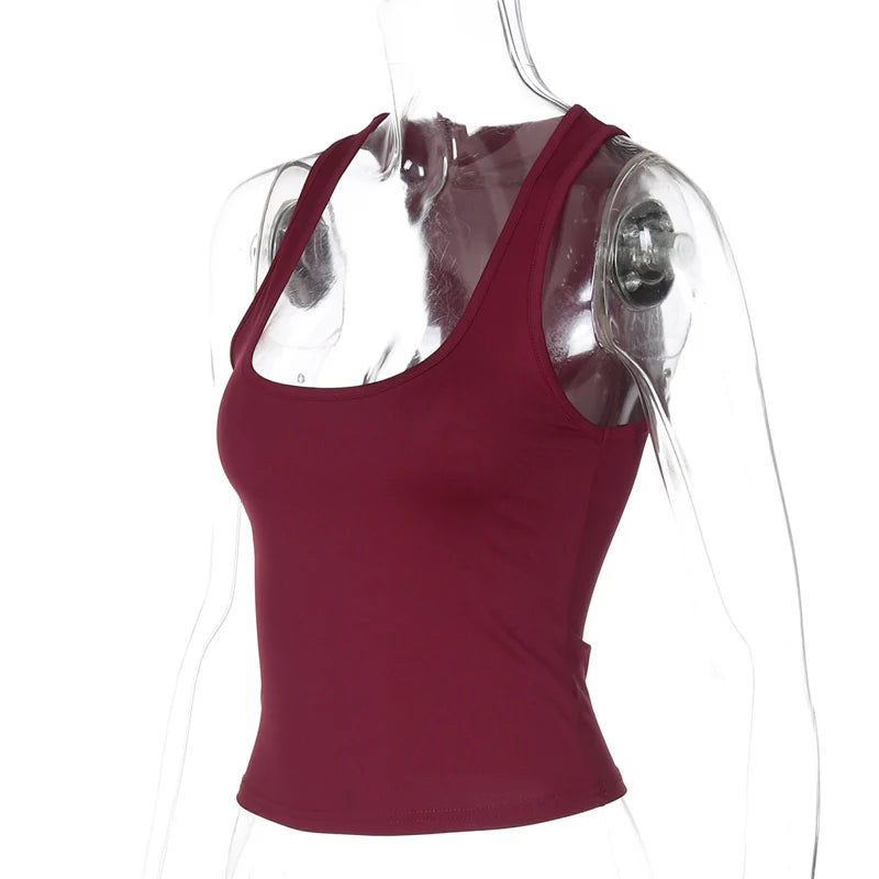 Square Collar Sleeveless Bodycon Crop tank Top Women’S Solid Sexy Elegant Y2K Top Party Clubwear Summer Outfit Wholesale