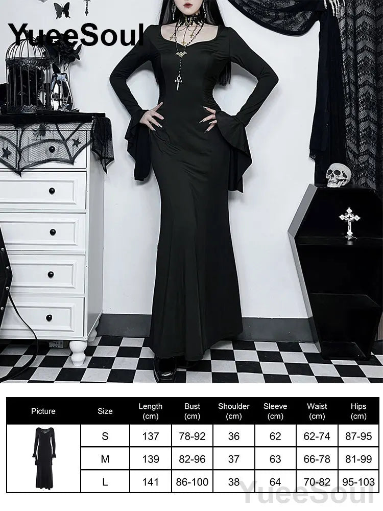 Halloween Gothic Grunge Punk Women Dress Long Sleeve Lace Slim Black Dresses 2026 New Y2K Harajuku Lolita Fairy Core Party Dress