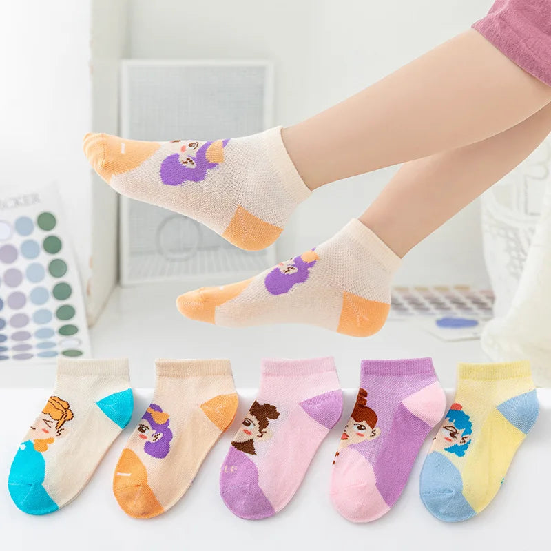 Girls Summer Mesh Thin Sock Cotton Baby Short Socks 5 Pairs Toddler Boys Kids Children Colorful Socks 5 pairs WMF043